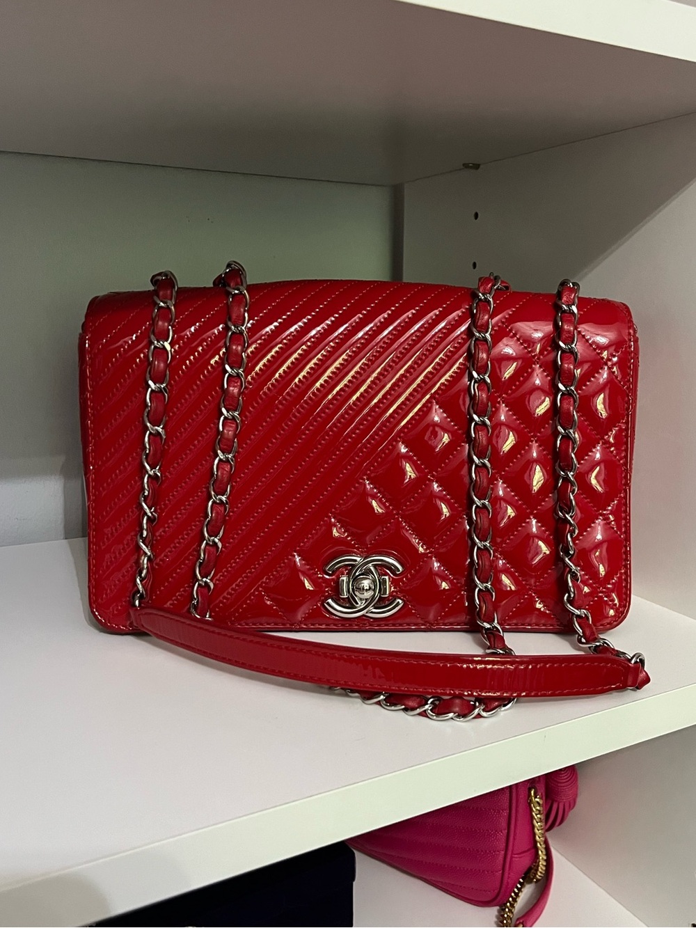 Chanel Coco Boy bag purse red patent